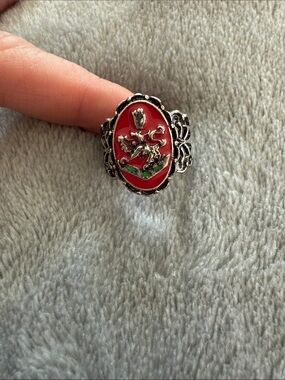 Twilight Cullen Crest Red Enamel Crest Ring with Silver-Tone Filigree